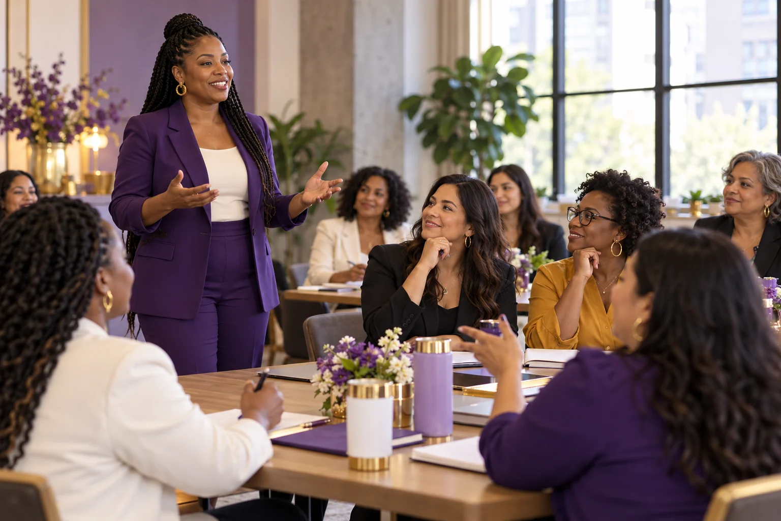 Black and Latina women sharing ideas in a leadership workshop