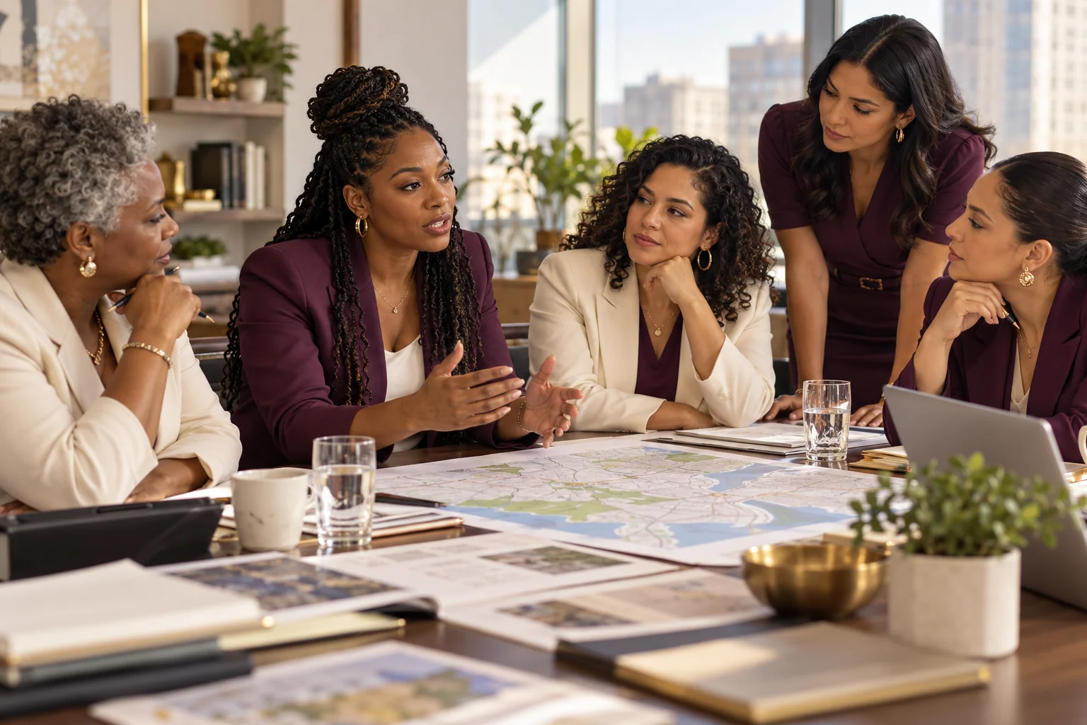 Black and Latina women discussing community policy priorities
